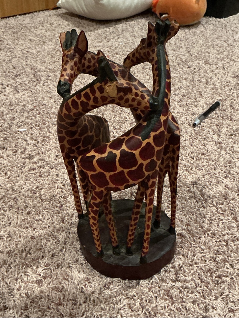 Artisan Brown & Tan Giraffe Trio Wood Sculpture - Home Art